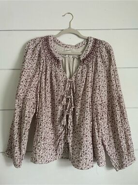 Universal Thread Dusty Rose Floral Tie-Front Peasant Blouse